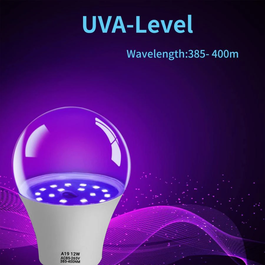 Black light bulbs 2 Pack LED black lights bulb 12W E27 glow in the dark for blacklights party body paint fluorescent poster UVA level 395-400nm