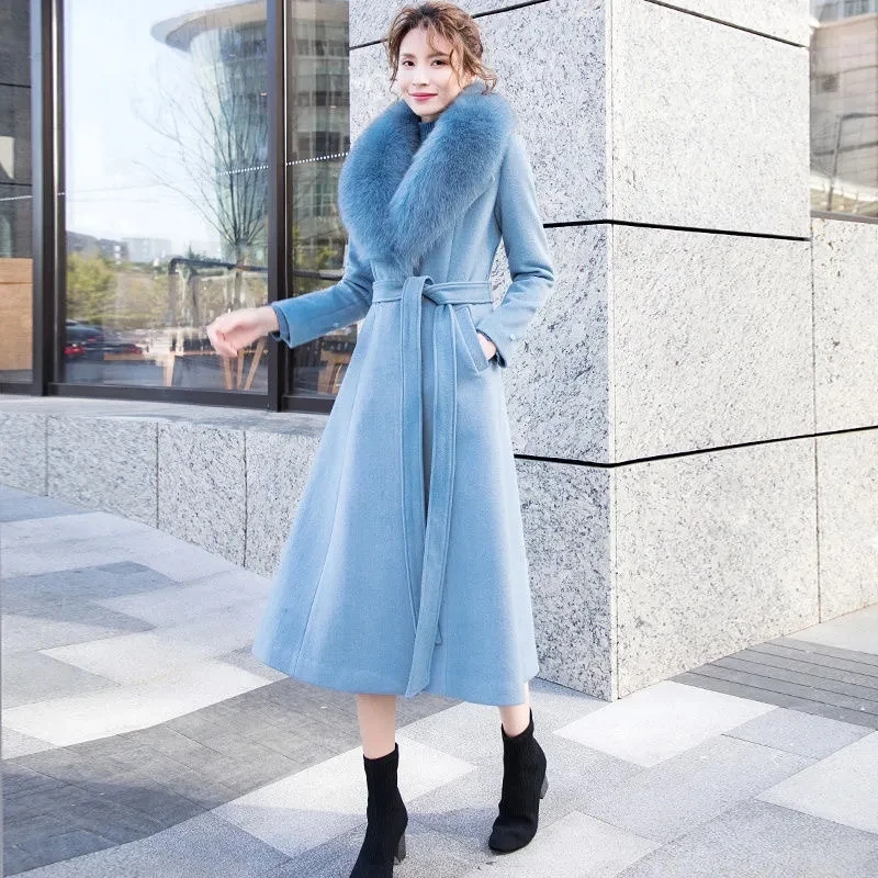 Manteau en cachemire bleu smog pour femme veste la taille