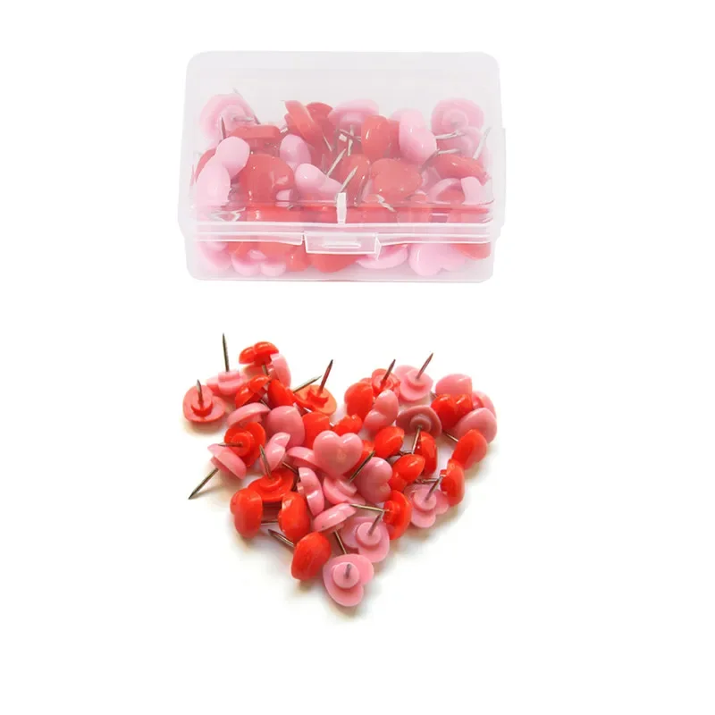 

50pcs/box Plastic Heart Pins Cork Board Safety Mixed Color Push Pins Thumbtack Office Binding Supplies School Accessories 2024