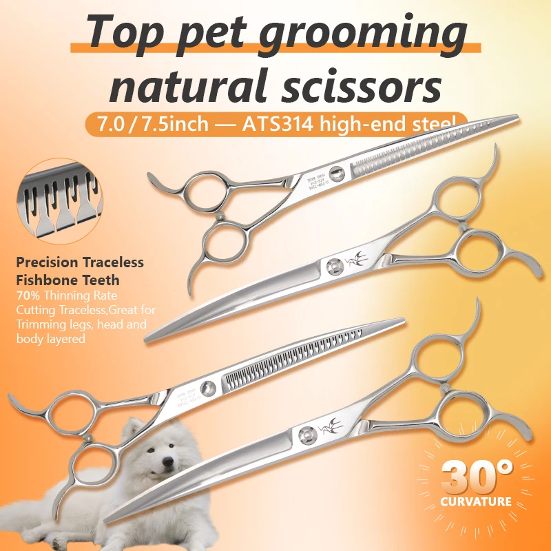 Pet Grooming Magic Scissors Trimming and Hairdressing Dogs Beauty Curved Chunker Shears Crane 7&7.5 Inch ATS314 Steel 70% Rate