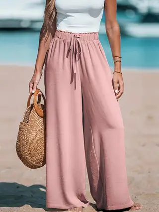 Women's Casual Wide Leg Pants - All Season Comfort Pockets Elastic Waist Loose Fit Solid Color Pants Suitable for Outdoor and Le - Image 4