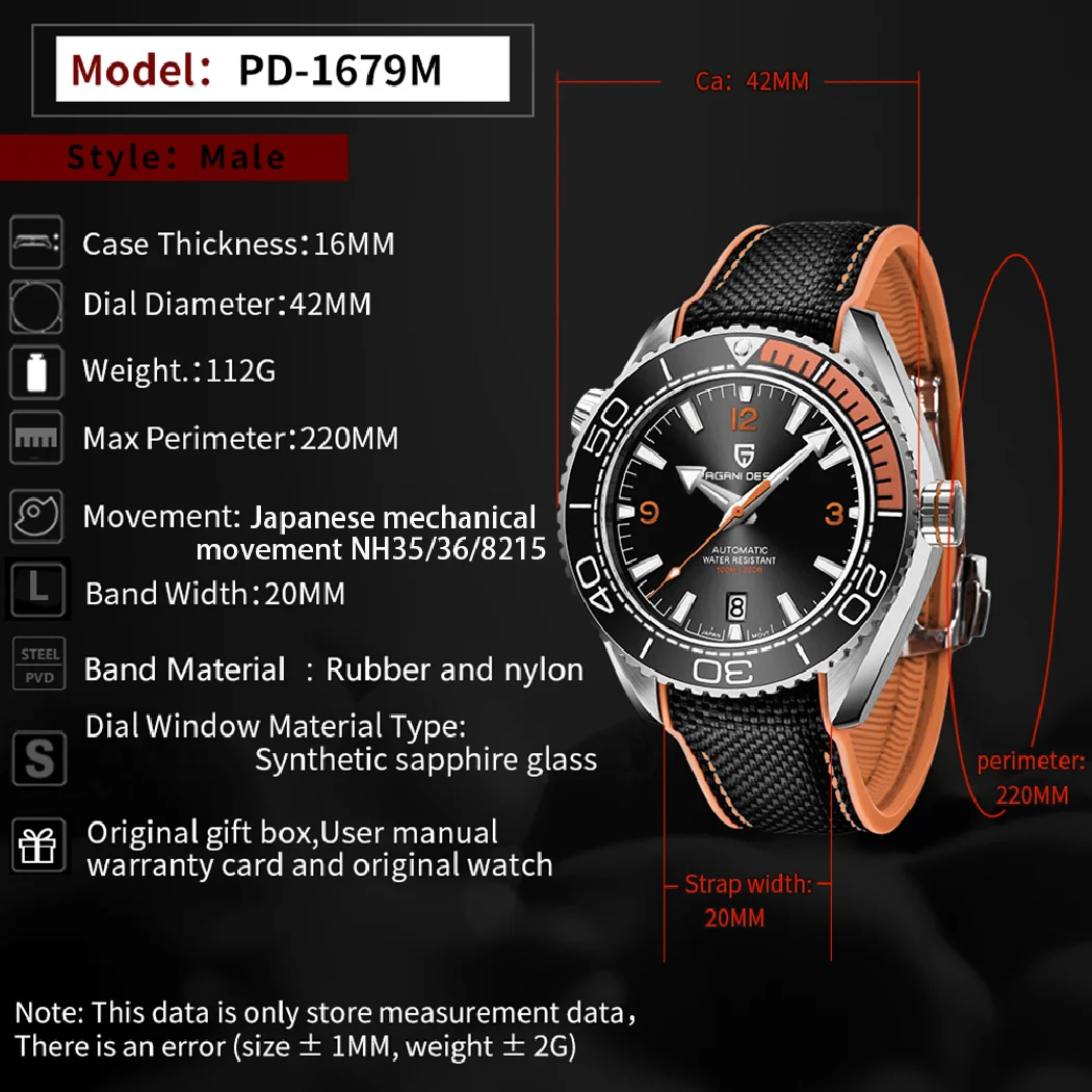 Pagani Design New Ceramic Bezel Men Orologi Da Polso Meccanici Fashion Sapphire Glass Orologio Impermeabile Seiko Nh35A Orologio Automatico