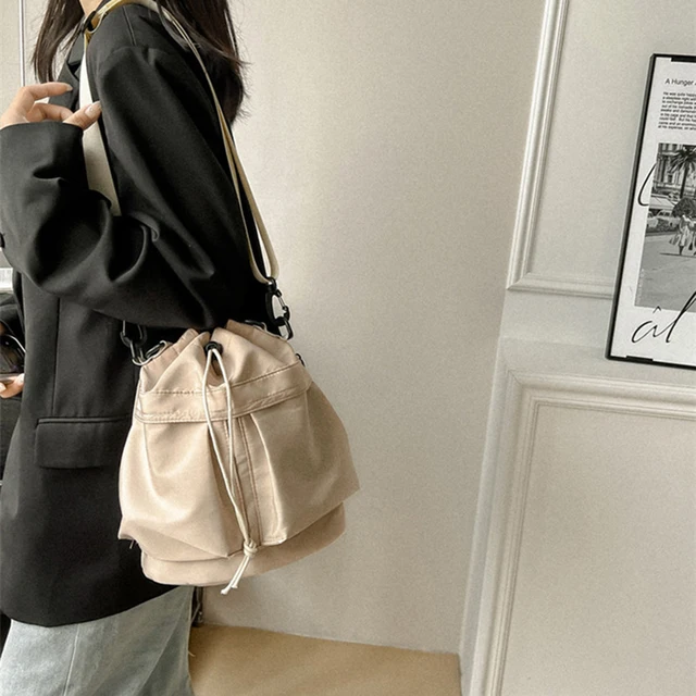 Fashion Drawstring Pleated Bucket Bag Lightweight Causal