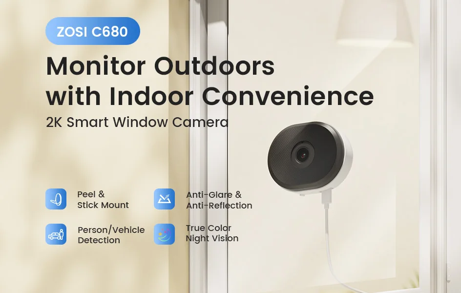 Window security camera mounted indoors looking outside