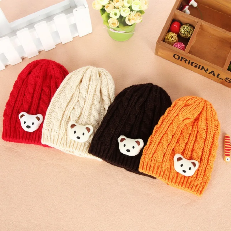 Winter Spring Crochet Baby Cute Hat Soft Pompom Infant Girls Boys Cap Solid Color Kids Knitted Warm Ear Protection Bonnet Hat