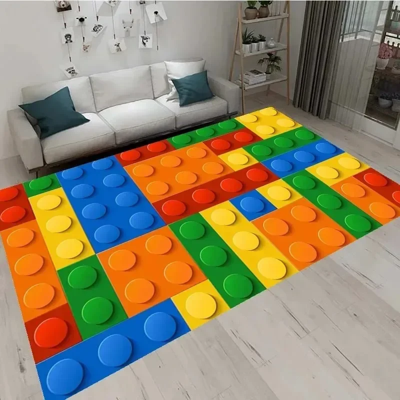 Colorful Geometric Building Blocks Toy Entrance Door Mat Washable Non-Slip Living Room Sofa Chairs Area Mat Kitchen Welcome