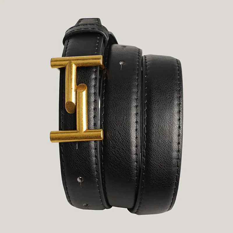 New Luxury Women's Belt Fashion Retro Golden Buckle Belt Leisure Designer Belt Soft PU Leather Thin Belt，Paired with Jeans、Skirt