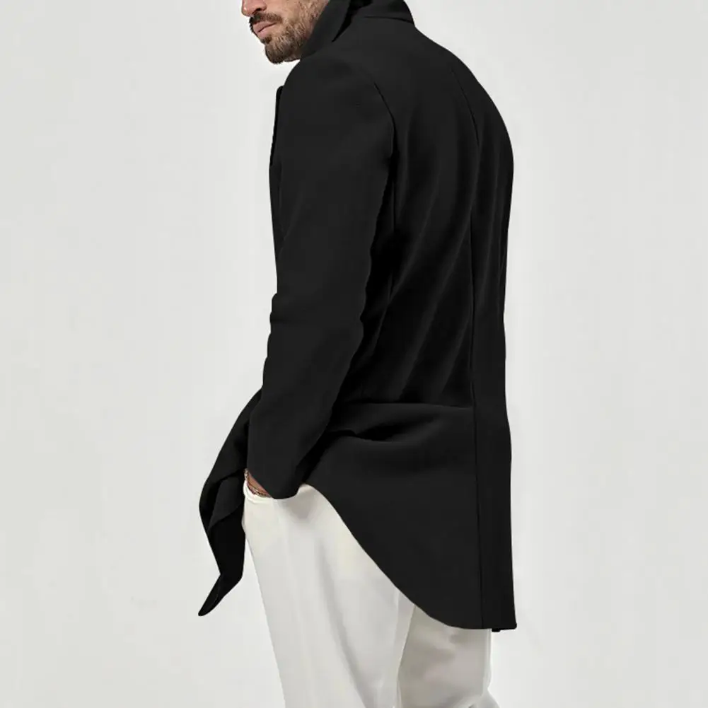 

Пальто в стиле ретро двубортное мужское зимнее пальто средней длины с теплыми карманами и отложным воротником однотонное для осени
