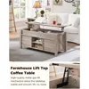 48" Farmhouse Lift Top Coffee Table with Sliding Barn Door, Rustic Center Table w/Hidden Storage Compartment, Lift Tabletop Din 3