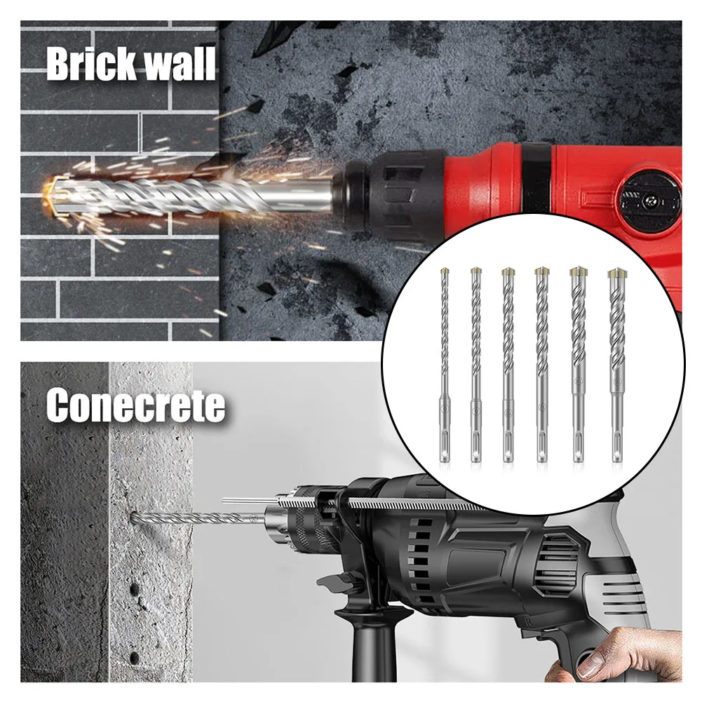 

6-16mm Concrete SDS Plus Drill Bit Cross Tips Cutters 160mm Length Wall Brick Block Electric Hammer Masonry Drilling Bits 6pcs