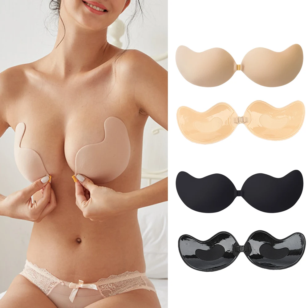 Silicone Strapless Push Up Bra Backless Self Adhesive Invisible Lace Stick On invisible push up bra backless strapless bra seamless front closure bralette underwear women self adhesive silicone sticky bra