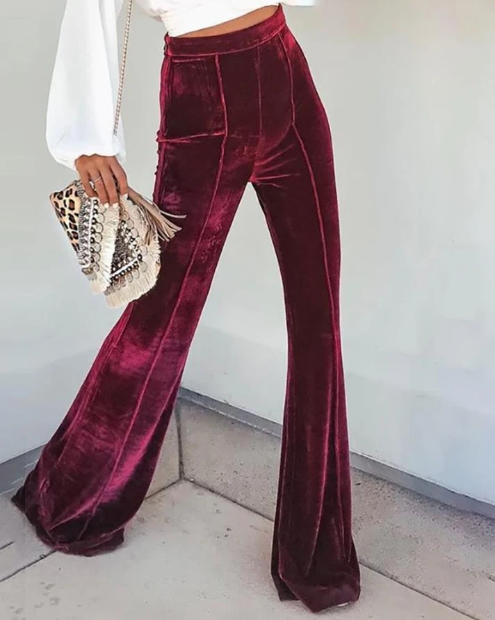 Women's pants 2022 new fashion Velvet High Waist Flared Pants female bottom for party outfits Woman clothes Plain casual