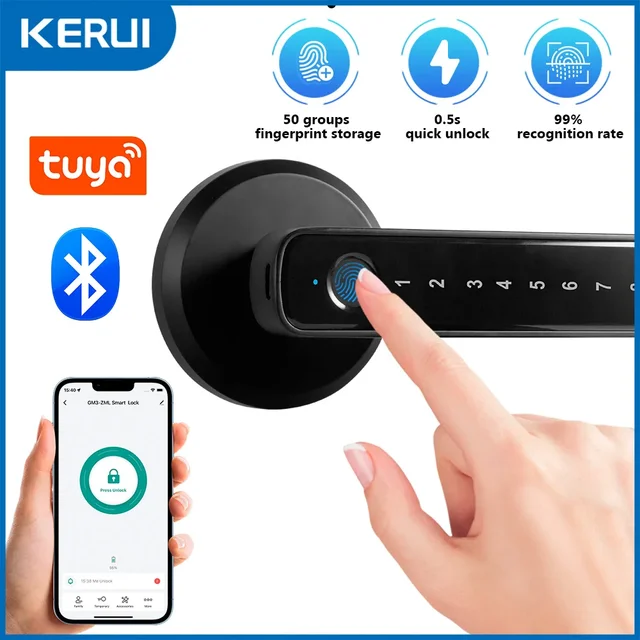 KERUI Tuya BLE Fingerprint Door Lock Electronic Door Lock with Fingerprint/Password/Key/Bluetooth/Tuya APP Unlock 2