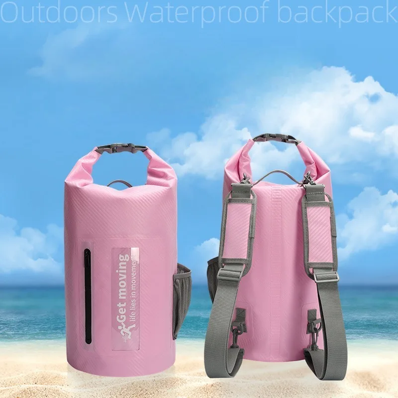 Carbon Fiber Waterproof Portable Bucket Bag Waterproof Bag Beach Rafting Swimming Outdoor Backpack 20L