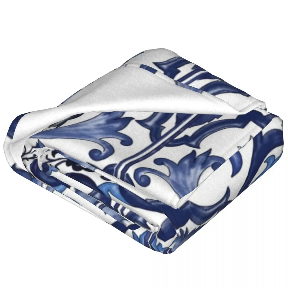 Blue Ornate Floral Mediterranean Sicilian Tile Blankets Flannel Throw Blankets Sofa Throw Blanket For Couch Bedding Throws Quilt 4