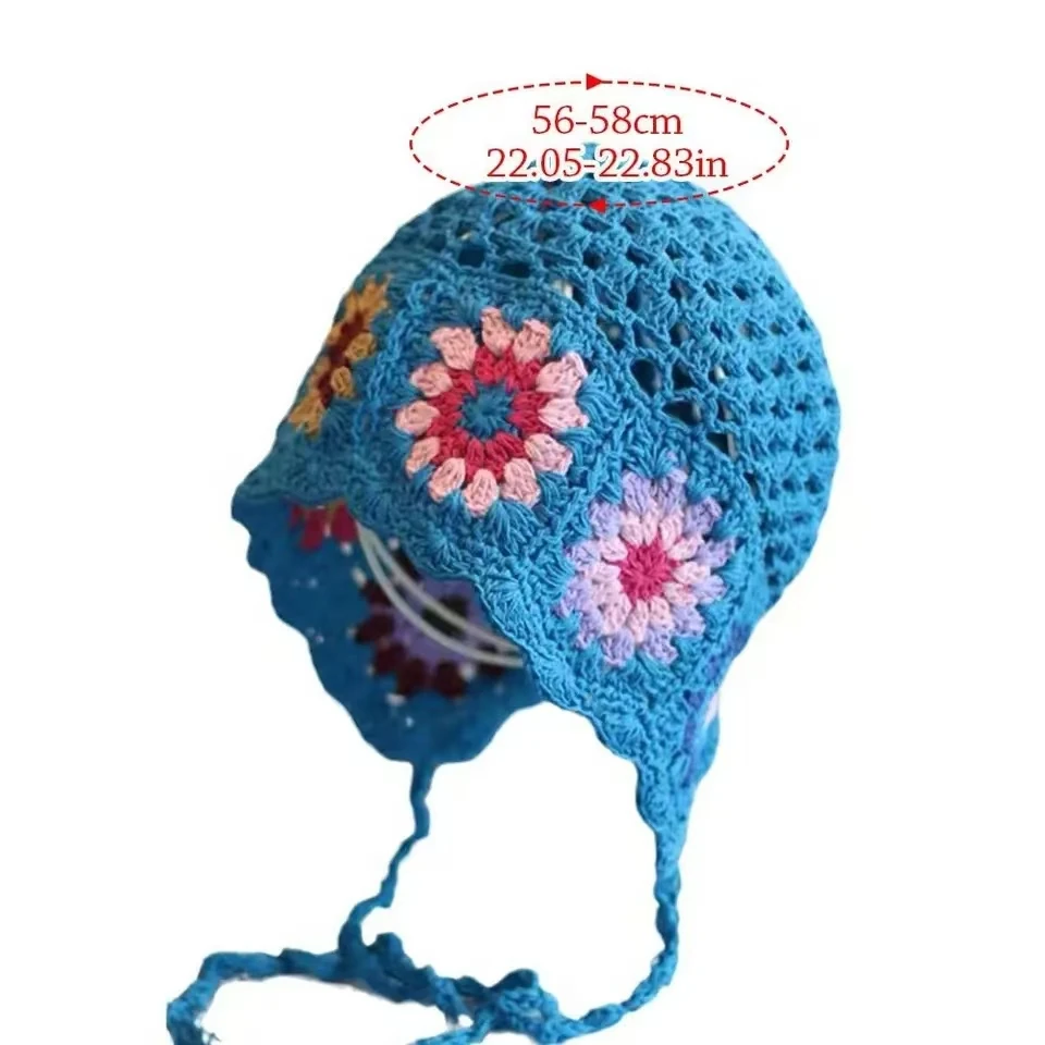 Breathable Hollowed Out Knitted Hat Casual Summer Skullies Hat Fashion Flowers Beret Cap for Women 6