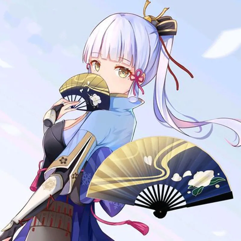 

Hot Game Genshin Impact Kamisato Ayaka Cosplay Folding Hand Fan Two Sided Accessories Gift Props Unisex Cute