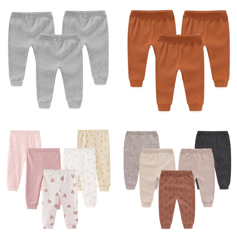 Newborn Solid Color Baby Girl Trousers 0-24M Cotton Baby Boy Pants Autumn Print Cartoon Spring 3/5Pieces for baby trousers cotton pants