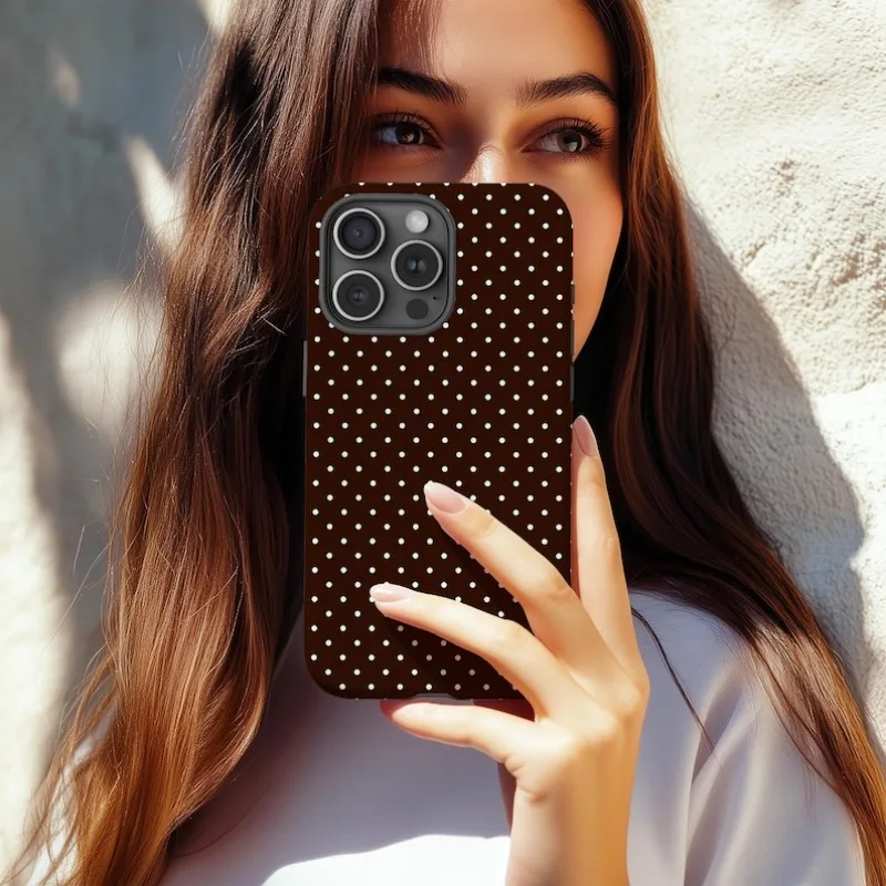 Polka Dot Magnetic Brown Phone Case with Double-Layer TPU Back Cover