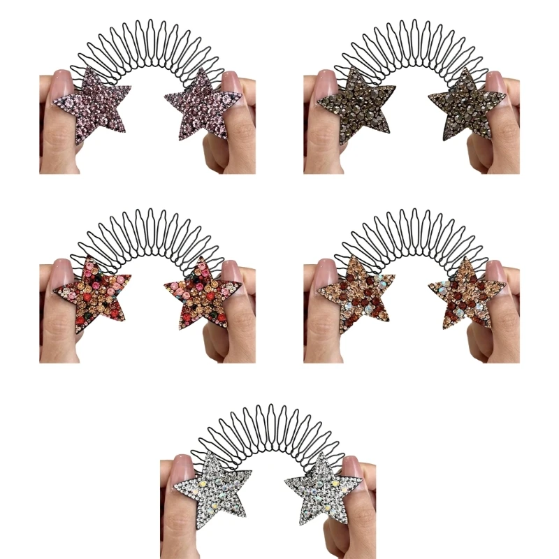 Rhinestones Five-Pointed Star Hair Comb Hair Side Comb Wedding Bridal Jewelry Hair Clips for Women Girl Invisible Comb pu leather pink belt trendy y2k spicy girl metal fashion buckle five point star full drill waistband women versatile accessories