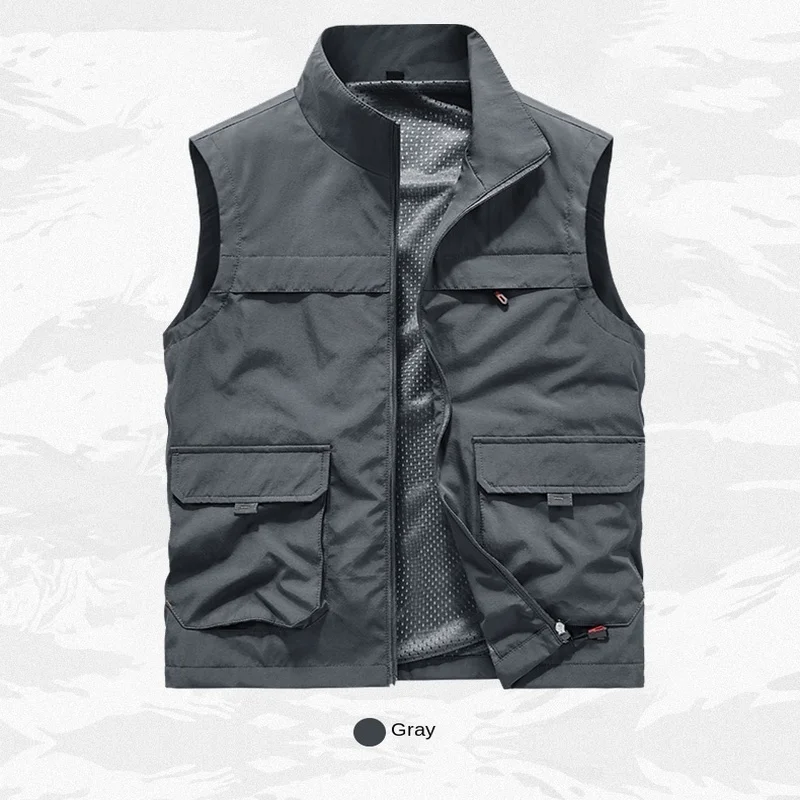 Fishing Vests for Men Denim Vest Summer Mesh Sleeveless Jacket Men's Coats Original High Quality Work Tactical Military Coat MAN