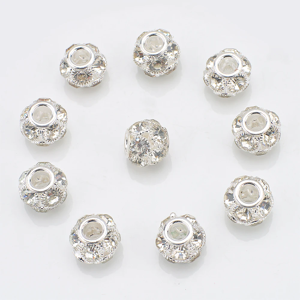 5Pcs 16mm 라운드 스페이서 비즈 유리 라인 석 크리스탈 큰 구멍 DIY 팔찌 목걸이 쥬얼리 액세서리 만들기