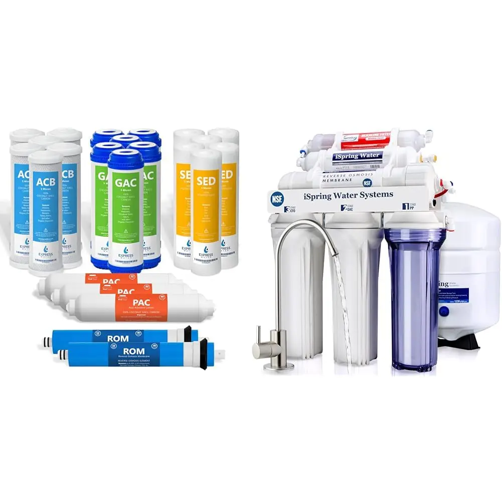 Water &ndash; 3 Year Reverse Osmosis System Replacement Filter Set & iSpring, Alkaline 6-Stage Re