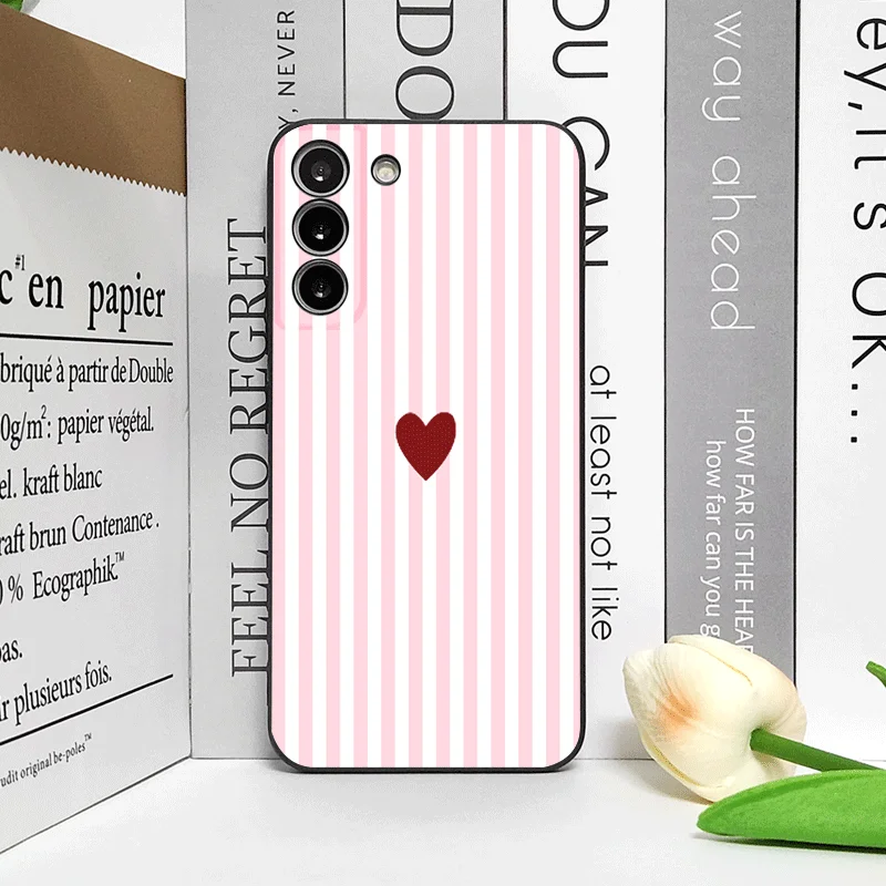 Cute Striped Heart Phone Case - Pink & Blue Soft Cover