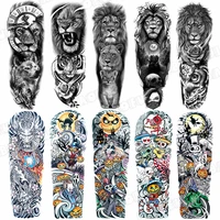 Temporary Tattoo Arm Sleeve For Men Women Realistic Lion Tiger Flower Halloween Ghost Pumpkin Fake Tattoo Sticker Thigh Tatoos