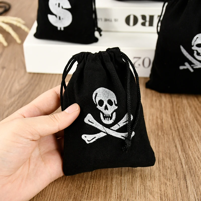 10Pcs Pirate Drawstring Gift Bags Treasure Coin Pouch Kids Boys Halloween Birthday Party Favors Supplies Small Candy Treat Bags