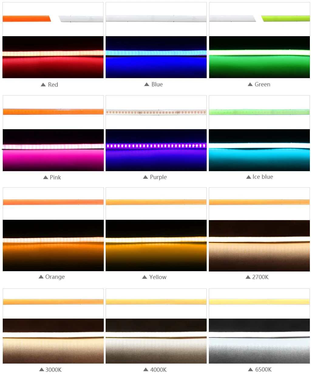 รูปสินค้า OCONA DC 12V 24V Super Thin 4 มม.-สี COB ไฟ LED Strip สําหรับตู้รถ DIY 480LED สีฟ้า/สีชมพู/สีแดง/สีม่วง LED เทปริบบิ้น