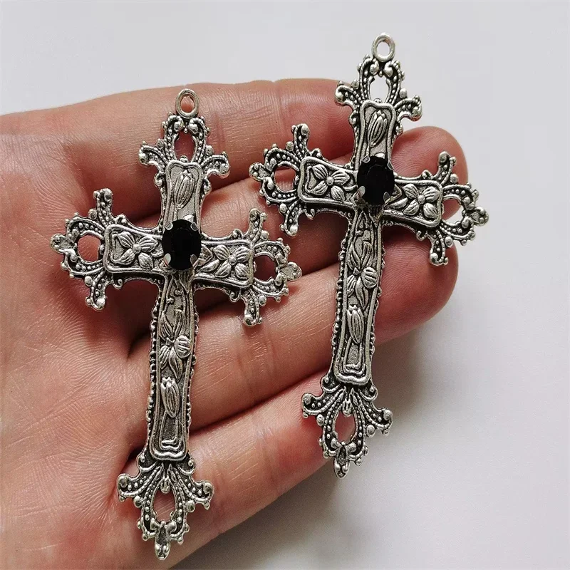 3pcs 55*76mm Gothic Large Crystal Cross Pendant Punk Red Black Crystal  Jewelry DIY Handmade Making Charm Discovery Accessories