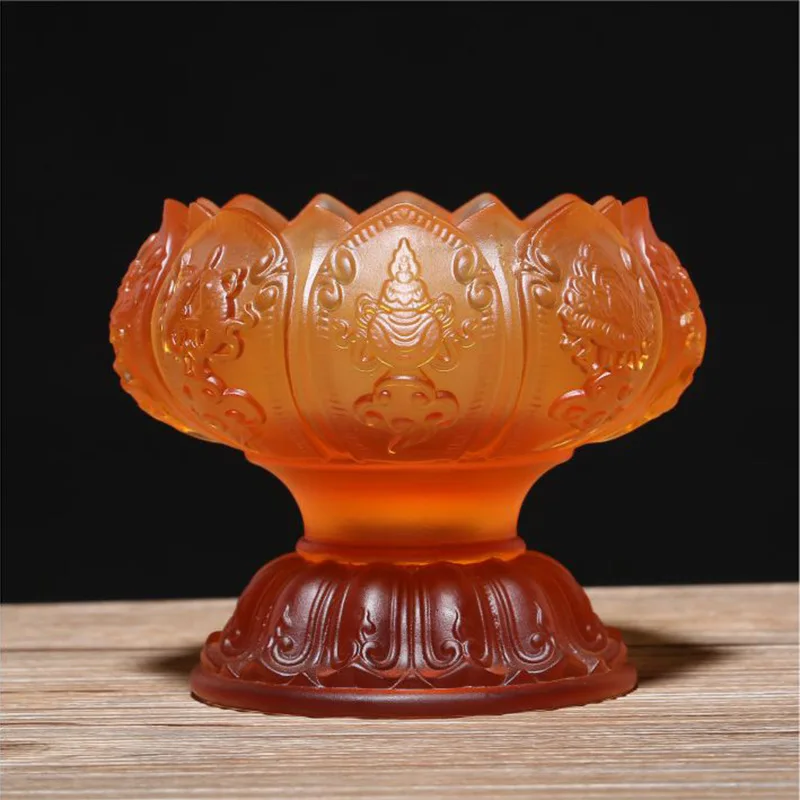 Glass three-dimensional lotus water supply cup butter lamp holder candle holder eight auspicious water purification cups