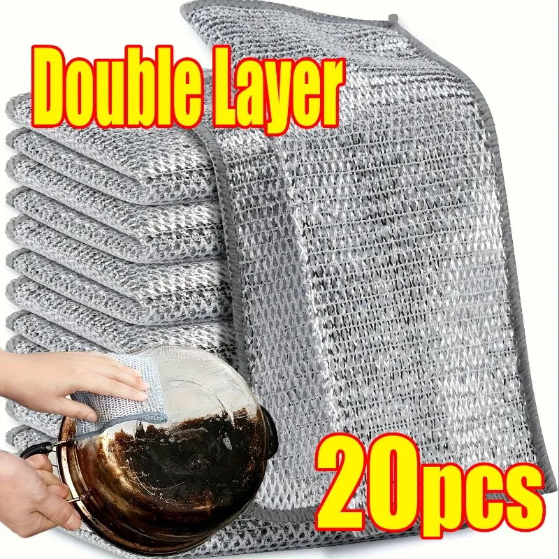 Magic Cleaning Cloth Iron Stick Metal Wipes Rags Dishcloth Wash Towel Steel Wire Kitchen Cloth Thickened Rag 1-20pc