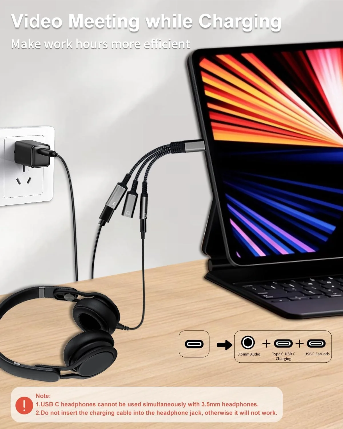 3-in-1 USB-C to 3.5mm Audio and Fast Charging Adapter