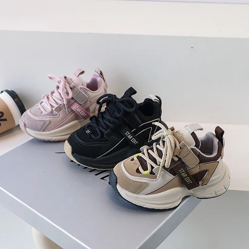 

Kids Shoes Spring Autumn Sneakers New Mesh and Pu Fashion All-match Unisex Breathable Anti-Slippery Hook & Loop