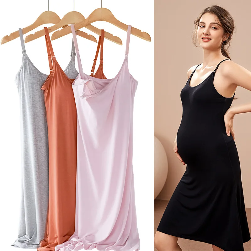 

2023 New Sexy Pregnancy Mother Breastfeeding Nightgown Elegant Maternity Nursing Dress Summer New Sleeveelss Viscose Nightdress