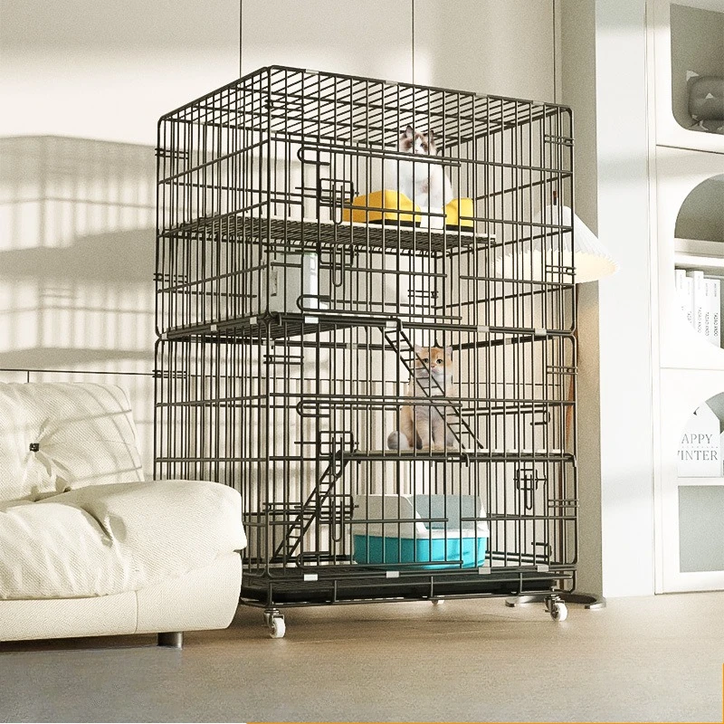 Cat Cage, Household, Double Layered, Three Story Cat Villa, Large Space, Nest with Toilet, Foldable Pet Cage