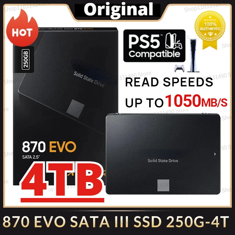 

2024 Original 870 EVO SSD 4TB 2TB 512GB Internal Solid State Disk HDD Hard Drive 1TB 8TB SATA 3 2.5inch for Laptop Computer PS5