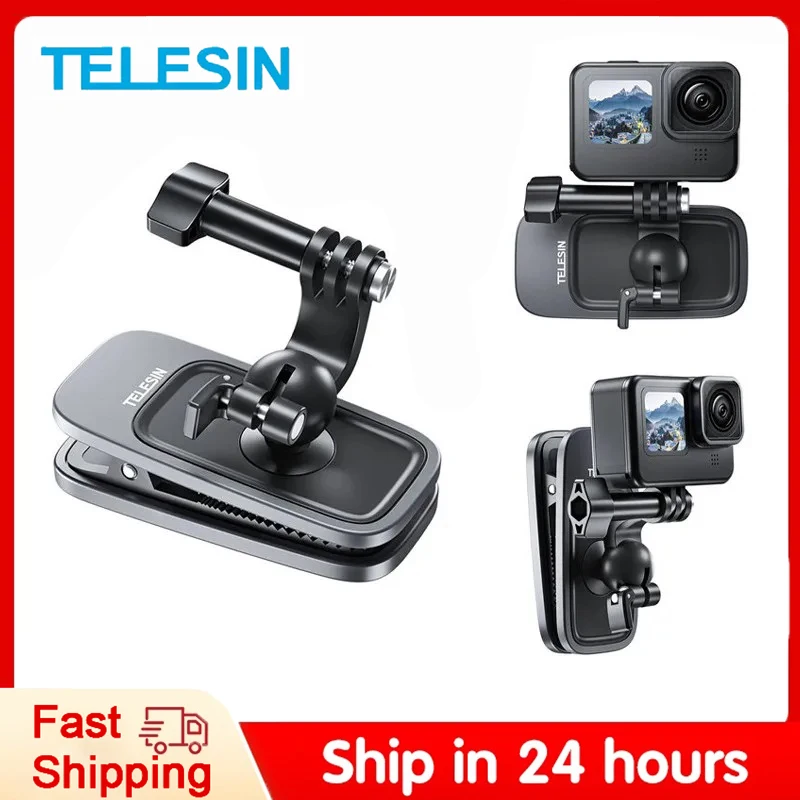 TELESIN 액션 카메라 배낭 클립 클램프 마운트, 고프로 히어로 11 10 9 8 7 6 5 Insta360 DJI 360 ° 회전 마그네틱 카메라 마운트