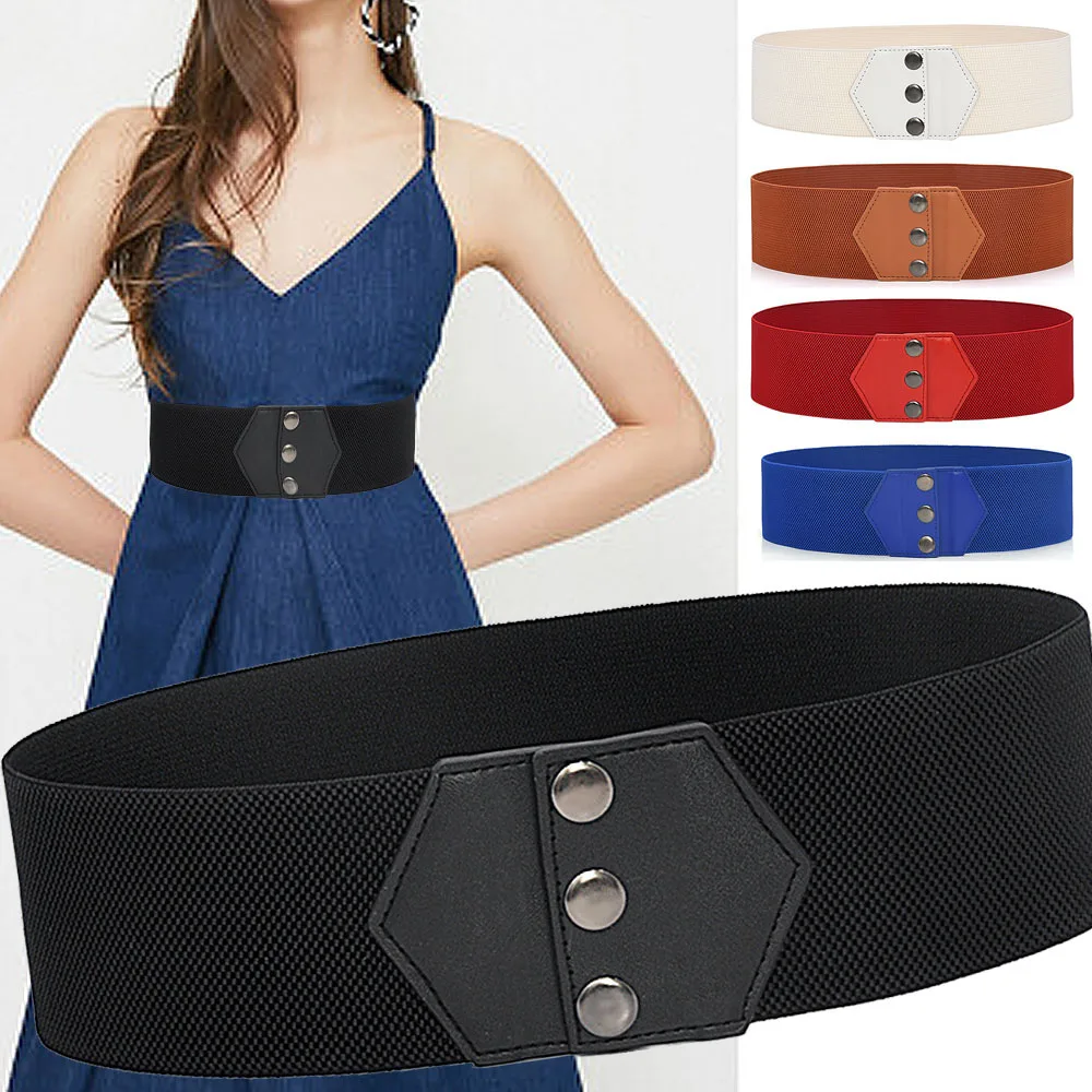 

2023 New Design Women's Black Elastic Wide Waistband Pu Leather Cummerbund Ladies Designer Overcoat Belt for Women