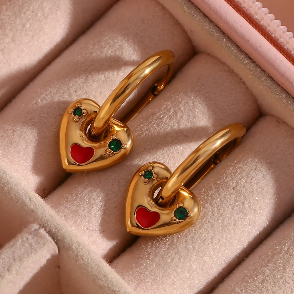 Girls Y2K Jewelry Waterproof Hypoallergenic Red Gree Enamel Heart Charm