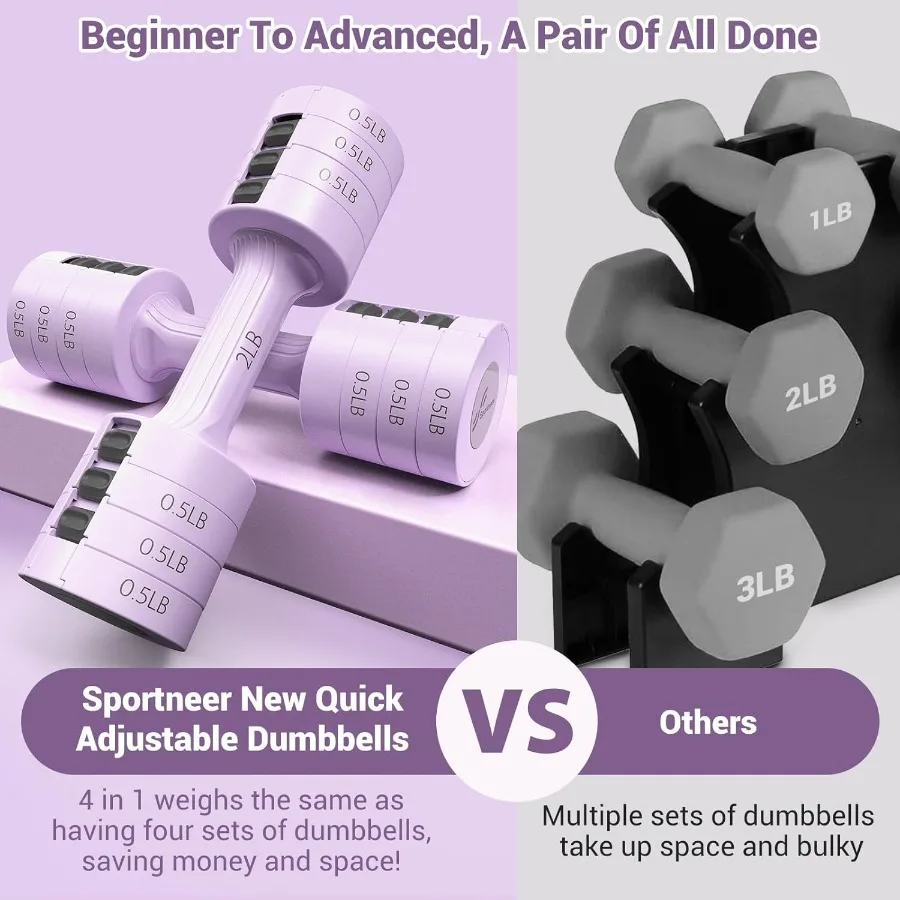 Adjustable Dumbbells Hand Weights Set: 5 lb Dumbbell Set of 2 Each 2lb 3lb 4lb 5lb Free Weights Fast Adjust Weight 4 In 1 Weight