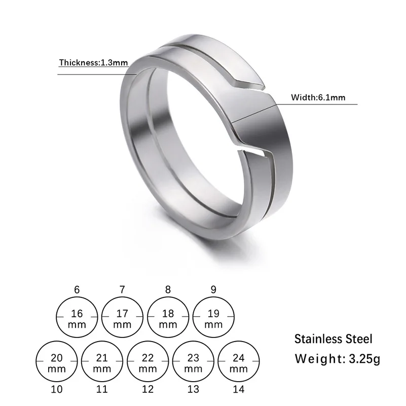 1 piece stainless steel hollow vacuum plated couple ring jewelry