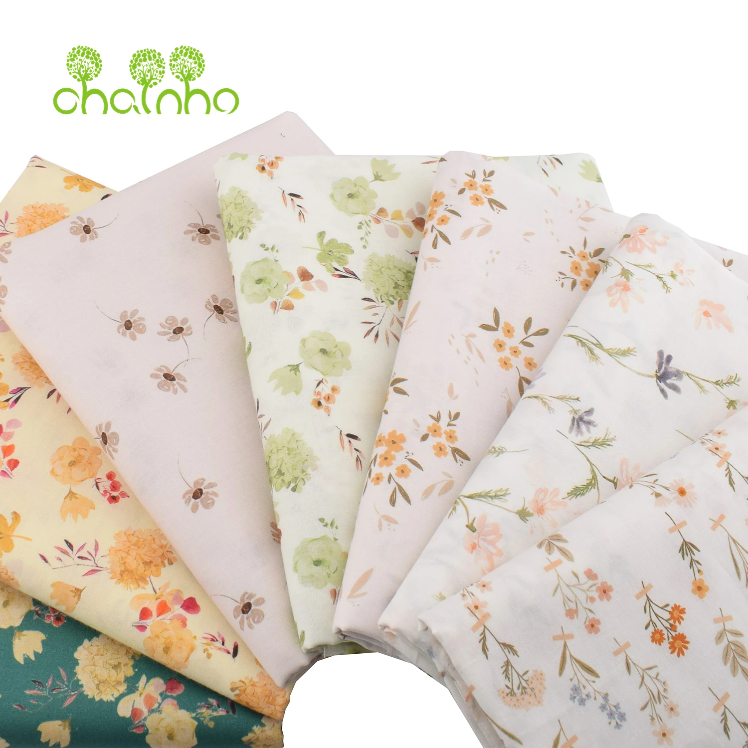 Chainho,Printed Plain Weave Poplin Cotton Fabric,DIY Quilting Sewing Material,Patchwork Cloth,Floral Series,2 Sizes,15PC229