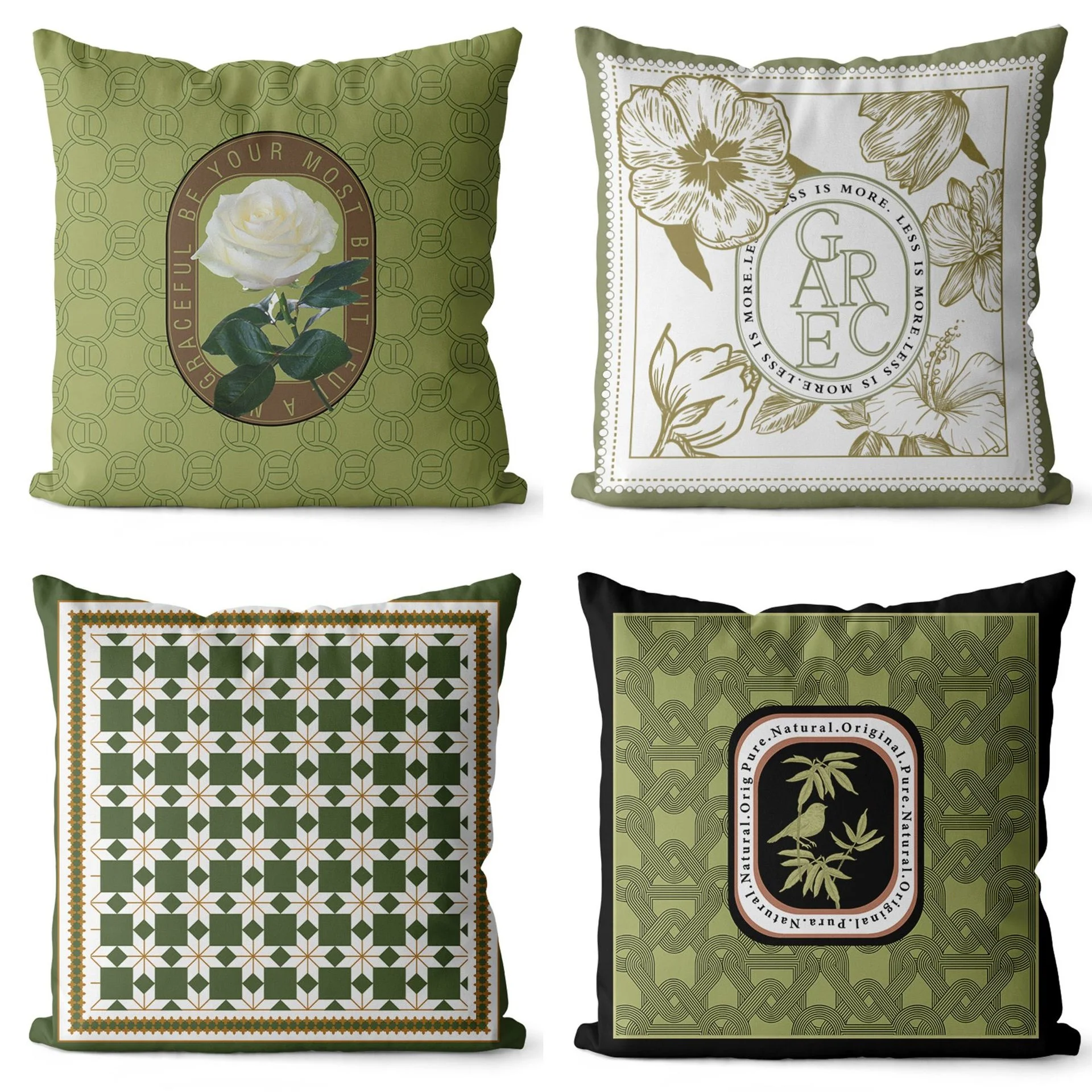 

American Light Luxury Green Short Plush Print Throw Pillow Case 45X45 Cm Home Decor Room Living Car Office Sofa Cushion Cover