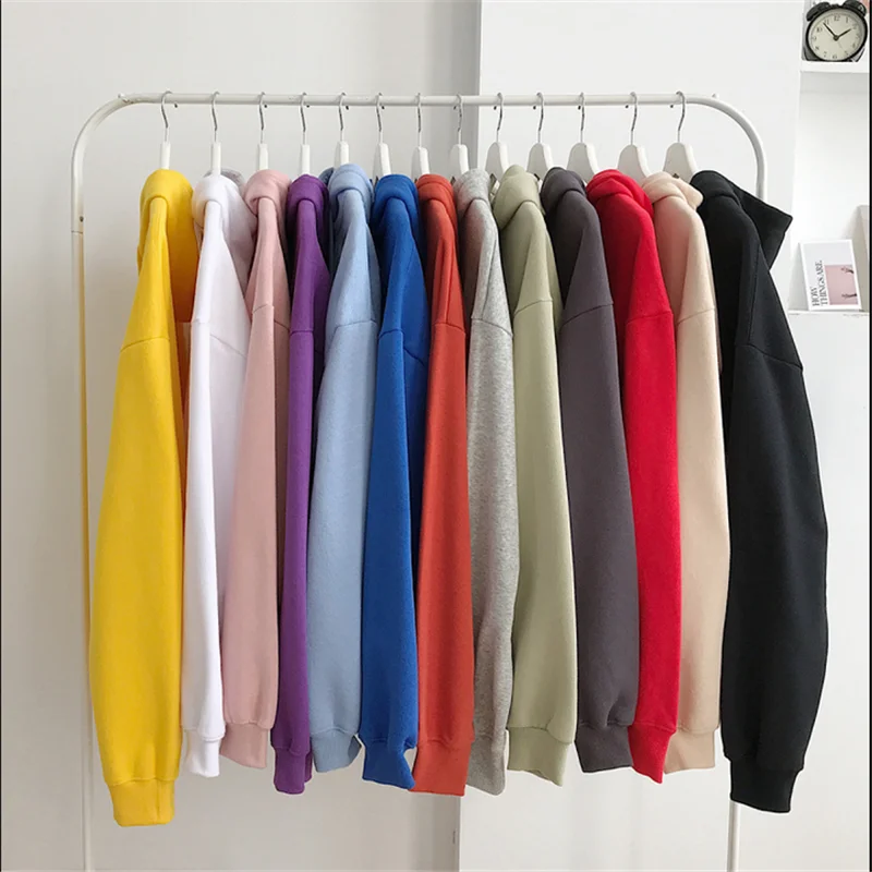 Autumn Winter Solid Hoodie Sweatershirts Womens Casual Loose Pullover 11 Colors Szie M/L/XL/XXL Warm tops Female Clothes Coats | Женская