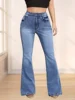 Women s High Waist Flare Jeans with Embroidered Floral Detailing Vintage Bell Bottom Denim Pants Stylish Long Trousers 1