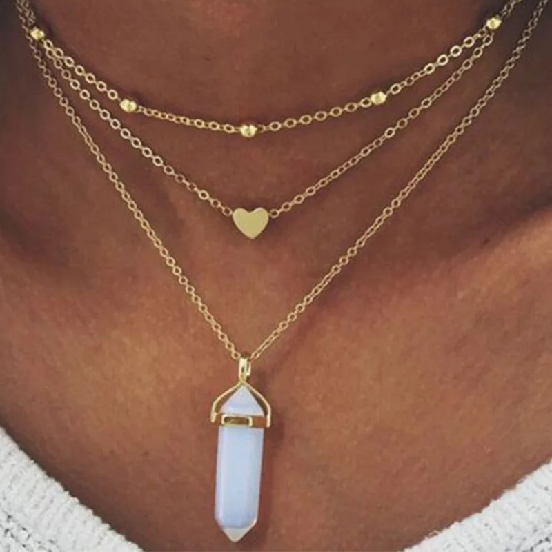2pcs Trend Women Necklace Metal Beads Hexagonal Column Pendat for Woman Jewelry Accessories Gold Chains Present |
