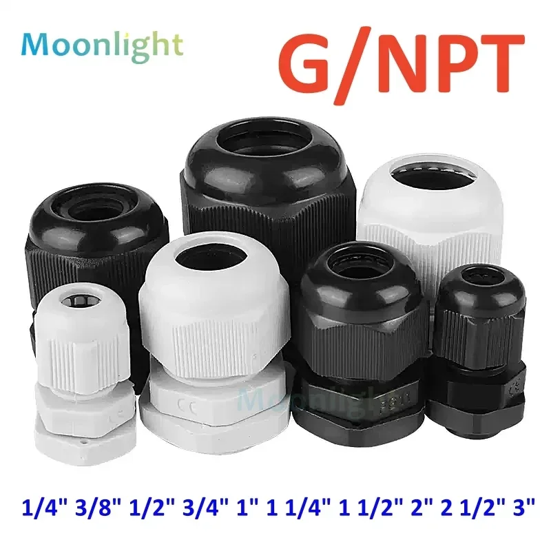 Electrical Connector 10Pcs Black White Waterproof Cable Gland NPT 1/4" 1/2" 3/8 American Nylon Cable Joint Flame-retardant 4-25mm Wire Connector IP68 cable gland